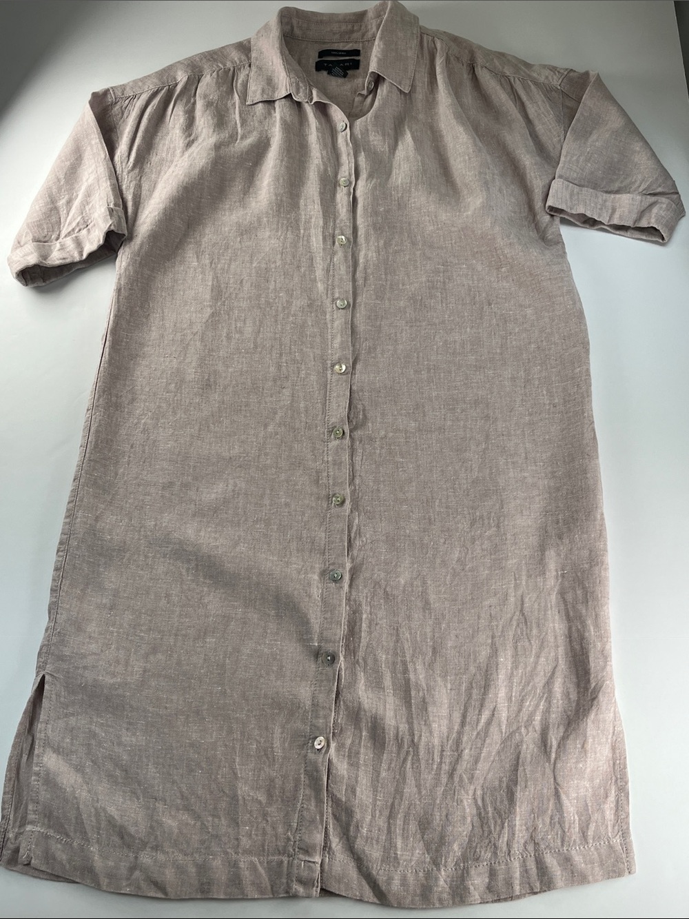 Tahari Linen Casual Short-Sleeve Dress Sz M